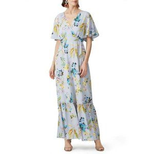 Slate & Willow Floral Surplice Maxi Dress L V-Neck Dolman Flutter Sleeve Ruffle